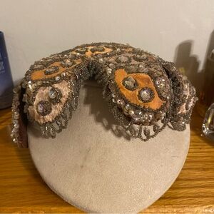 Vintage 50’s Beaded Embellished Fascinator Hat in Mustard and Beige